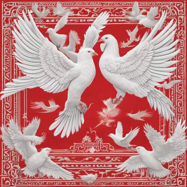 Two sets of candlesticks contrasting – white doves symbolize gains while red phoenixes represent losses