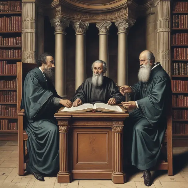 Doctor, Lawyer, and Accountant as scholars in a library, symbolizing their knowledge and expertise in white-collar professions