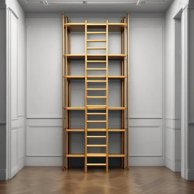 A golden ladder ascending towards a white-collar office symbolizing career growth and professional development