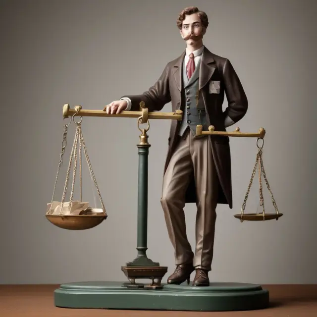 White-collar worker with union card on balance scales, representing fair wages and representation
