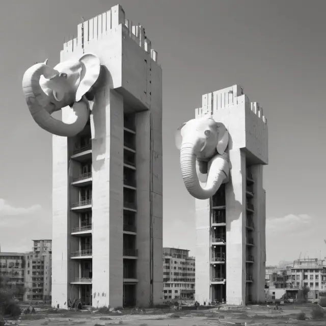 An unfinished tower representing a white elephant and its financial burden on a corporation