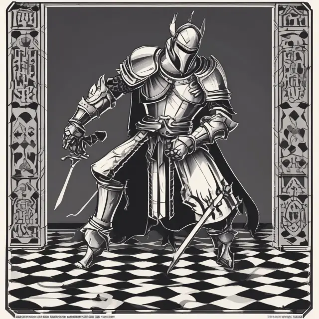 Two knights - one white and one black - engaging in an intricate dance on a chessboard, symbolizing the strategic battle between White Knight Defenses and Hostile Takeovers