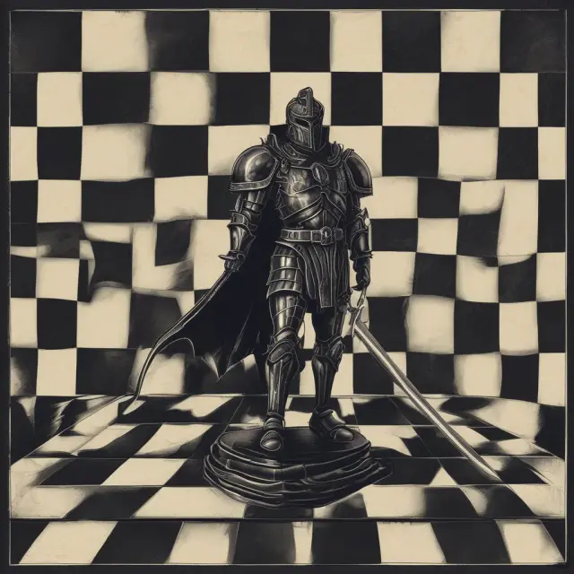 A black knight, representing an unfriendly acquirer, attempting a hostile takeover on a chessboard-like corporate landscape