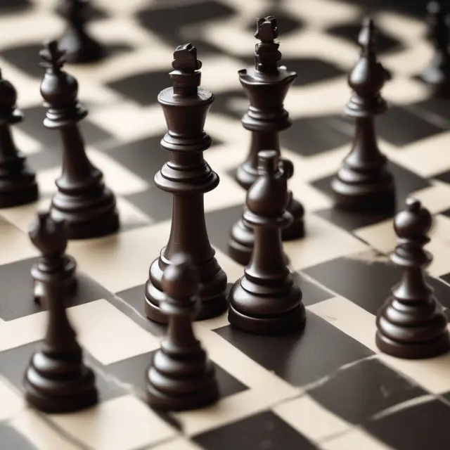 Chess pieces representing XYZ Corporation forming a defensive line, shielding from the advance of ABC Inc.