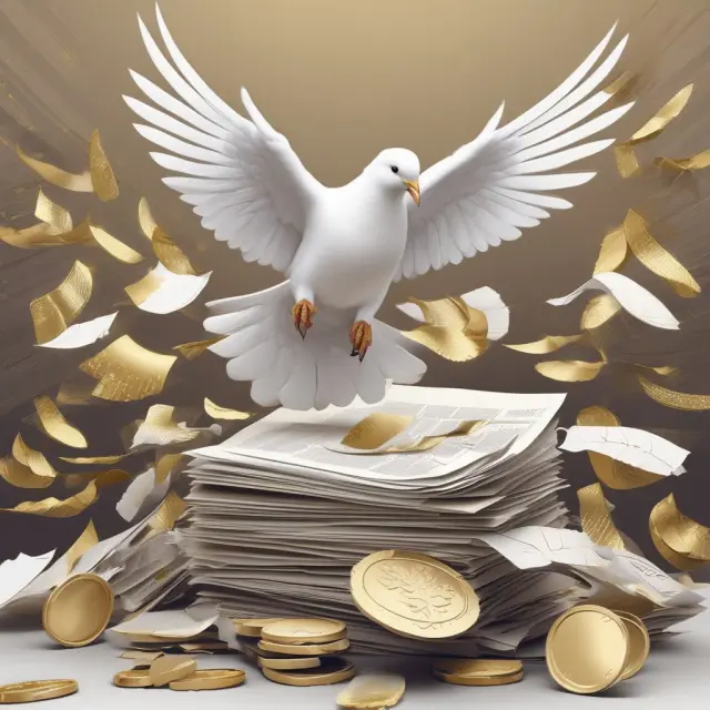 Image of a dove releasing white feathers symbolizing regulatory burden while gold coins represent diluted EPS from new share issuance in the context of whitemail tactics