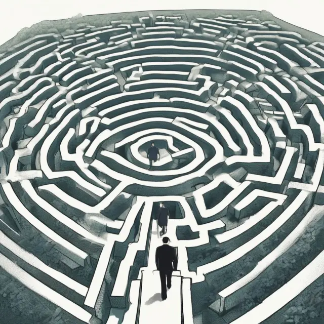 Directors deliberating over the ethical implications of using Whitemail, surrounded by a maze representing complexities of shareholder rights and fiduciary duties