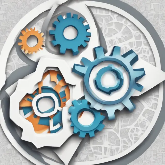 Three gears symbolizing backgrounder, numbered list, and problem/solution white papers interconnected, enhancing communication and knowledge transfer.