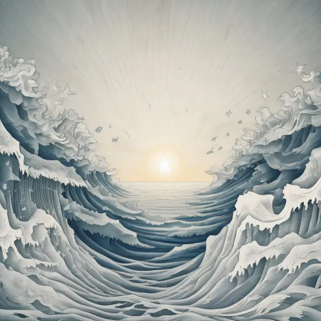 Image of white papers glowing like stars amidst turbulent financial waters