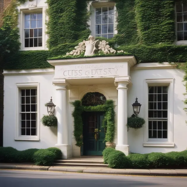 Old, ivy-covered building with white shoe logo on the entrance: a symbol of White Shoe Firms