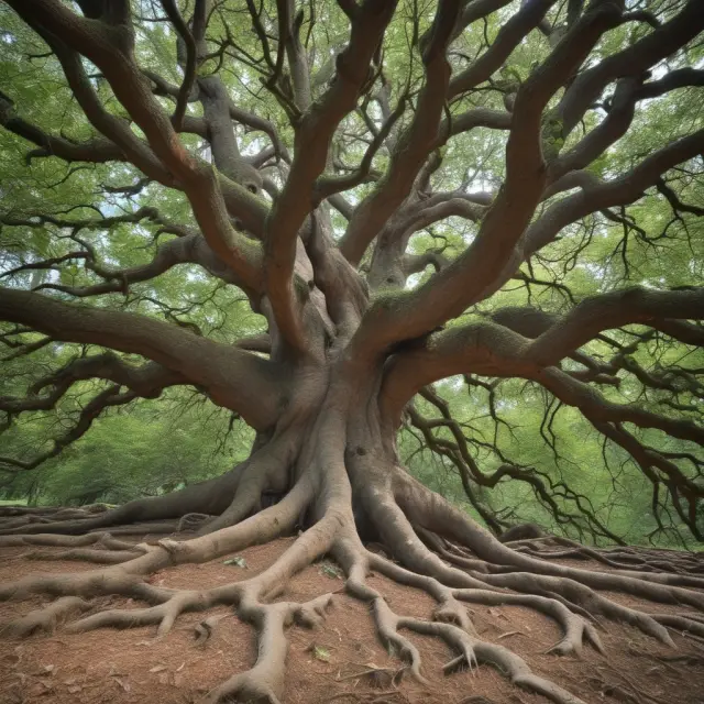 An ancient oak tree growing new technology branches represents the evolving nature of white-shoe firms adapting to a changing economy.