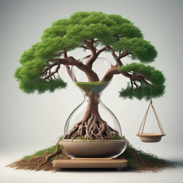 An image of an evergreen tree with roots reaching into an hourglass, symbolizing the stability of Annuity Due and the flexibility of Lump Sum retirement payment options.