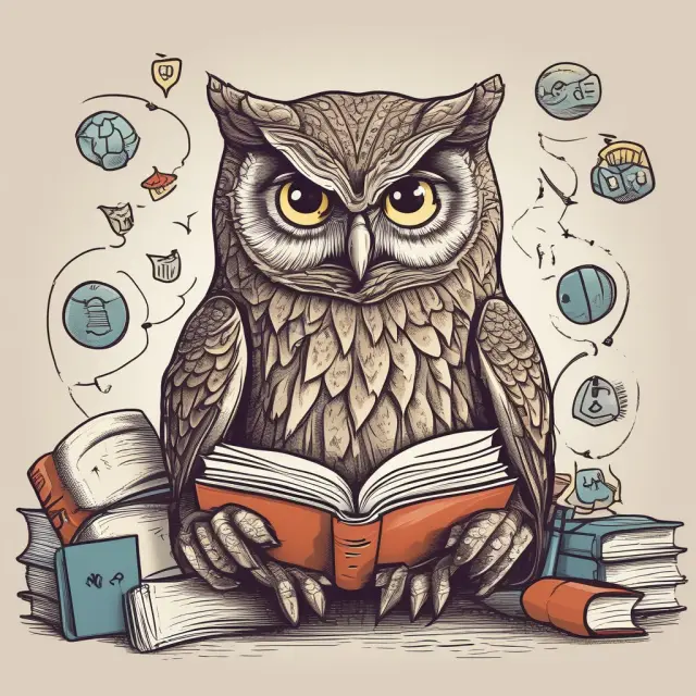 A wise owl holding a book of financial questions, with a focus on whole life annuities.