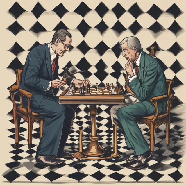 Insurance company and policyholder engage in a game of chess, symbolizing financial planning; retirement age triggers annuitization phase.