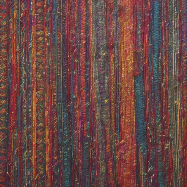 A richly detailed tapestry illustrating six threads symbolizing the various components of whole-life cost analysis: acquisition, financing, operating, maintenance, depreciation, and disposal.