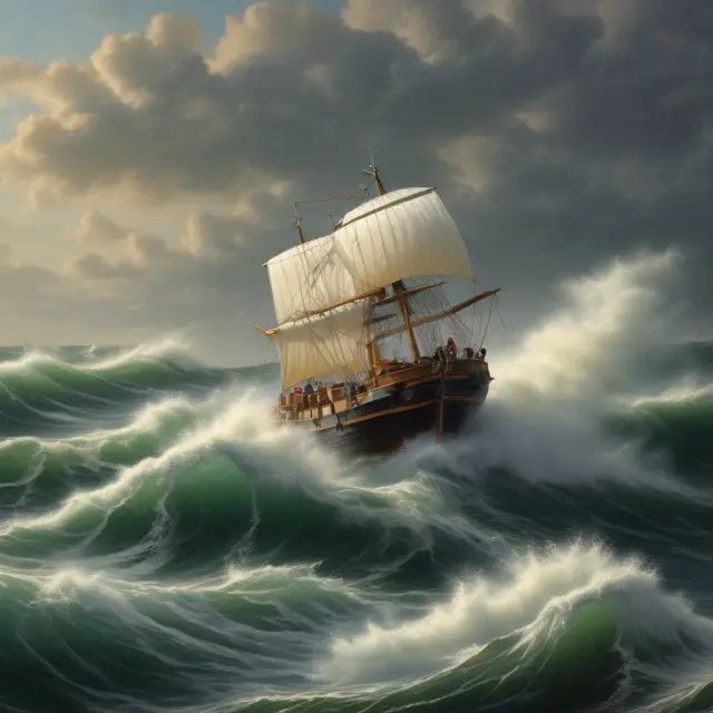 Small boat navigating choppy waters with guidance from an experienced wholesale broker.