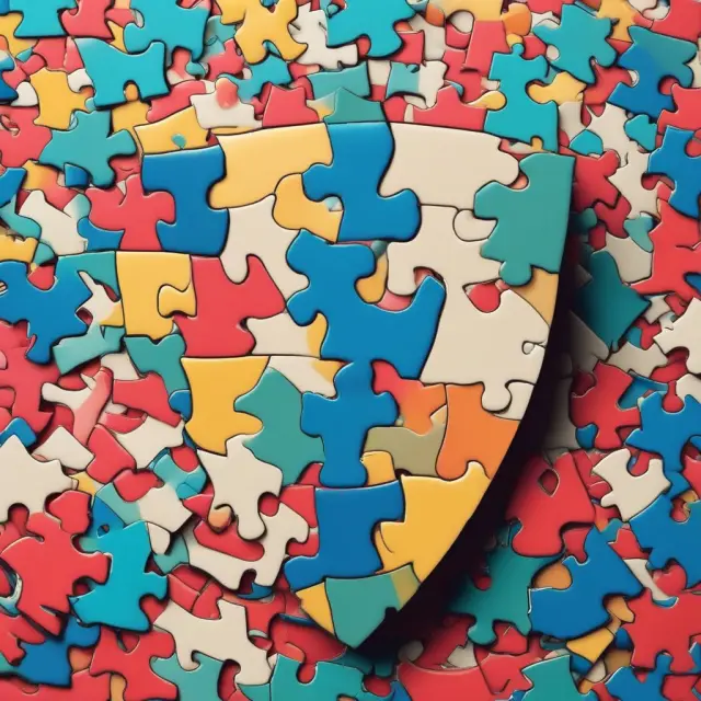 Employer holding a shield made of adaptable jigsaw pieces, symbolizing the flexible coverage of wholesale insurance.