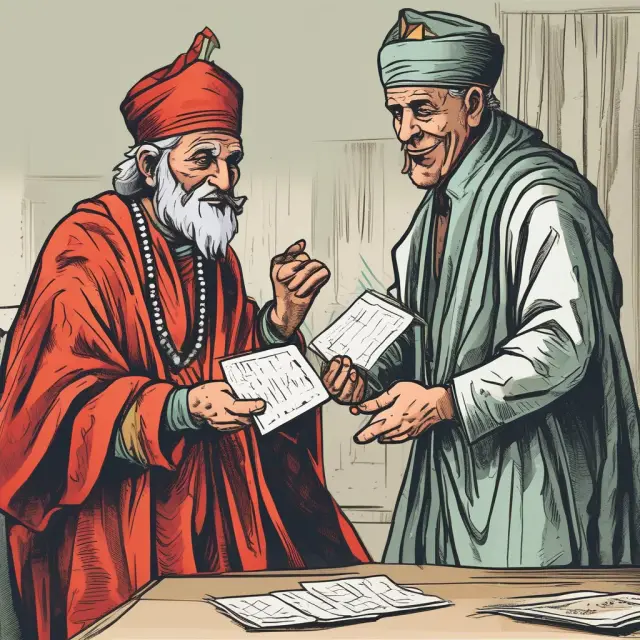 A financial jester offers a selection of mutual funds to an institutional buyer, illustrating the role of wholesalers in connecting asset management firms with large clients.