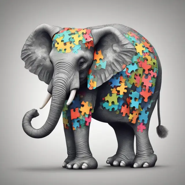 Parent elephant holding and merging puzzle pieces representing the separate accounts of subsidiaries to create a unified whole - Consolidated financial statements