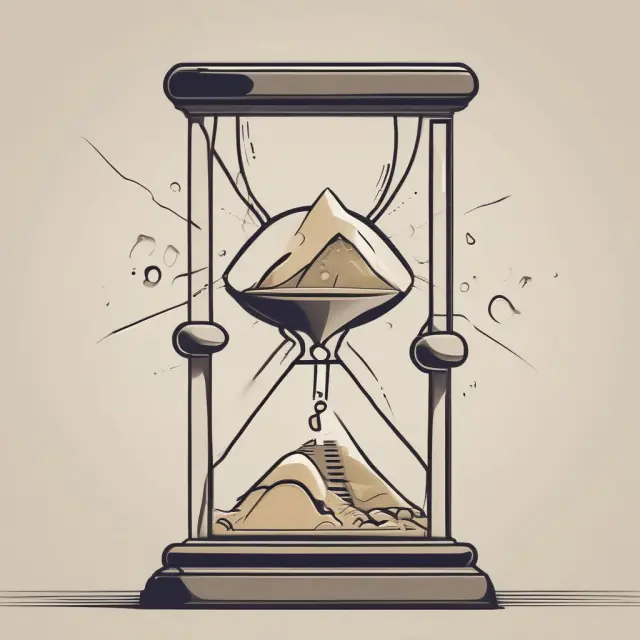Hourglass releasing nuclear power symbols symbolizing the passage of time and increasing costs.