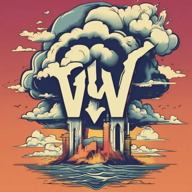 A melting Whoops logo illustrating the changing public sentiment against nuclear power and escalating project costs
