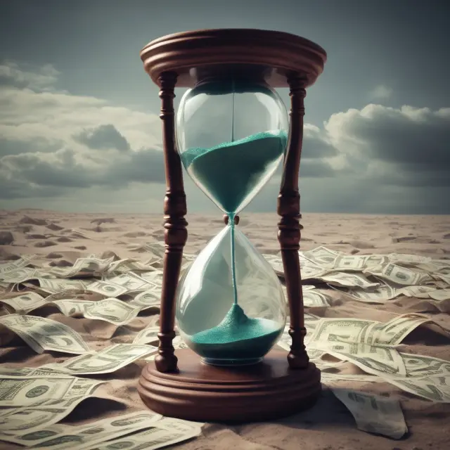 An hourglass with bonds flowing out, representing the financial crisis of WPPSS
