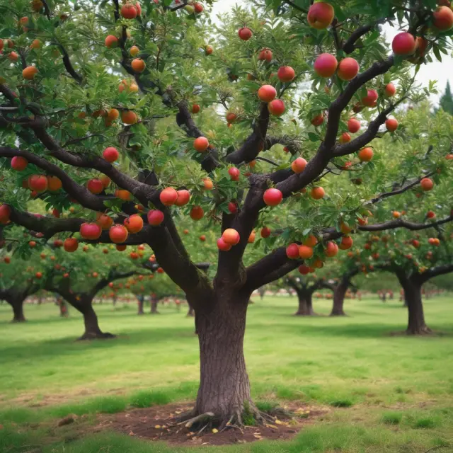 An apple tree laden with ripe Alphabet fruits representing shares, symbolizing the successful when-issued transaction between Apple and investors