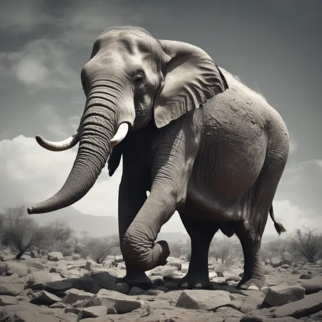 An elephant triumphantly carrying large boulders represents a company reaping the benefits of economies of scale and competitive advantage