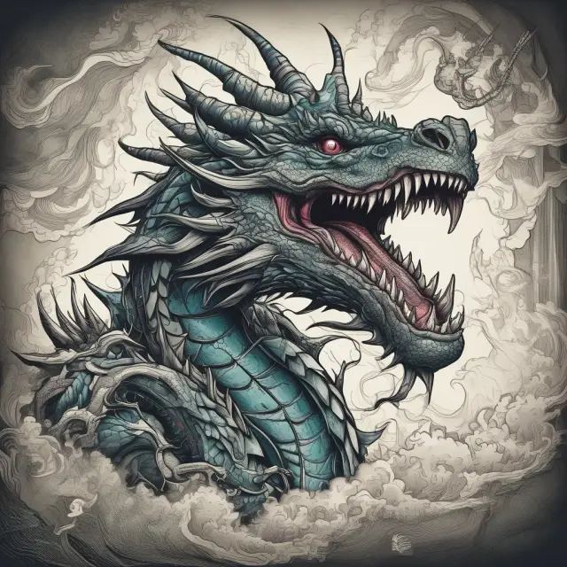 A mythical dragon, symbolizing market volatility, releasing powerful gusts of wind that create wide-ranging price swings in the stock market.