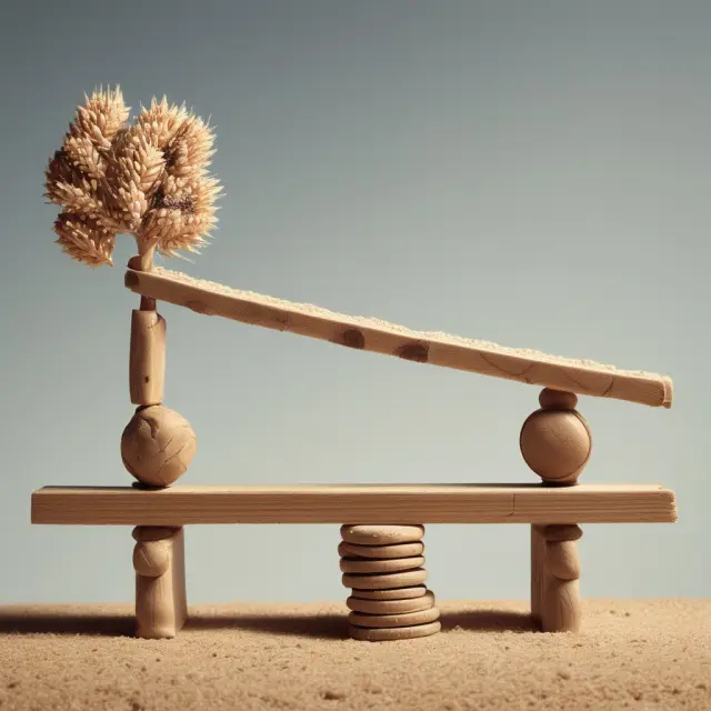 Wheat grains on a balance beam represent continuous and discontinuous commodity contracts. A revolving calendar illustrates seasonality