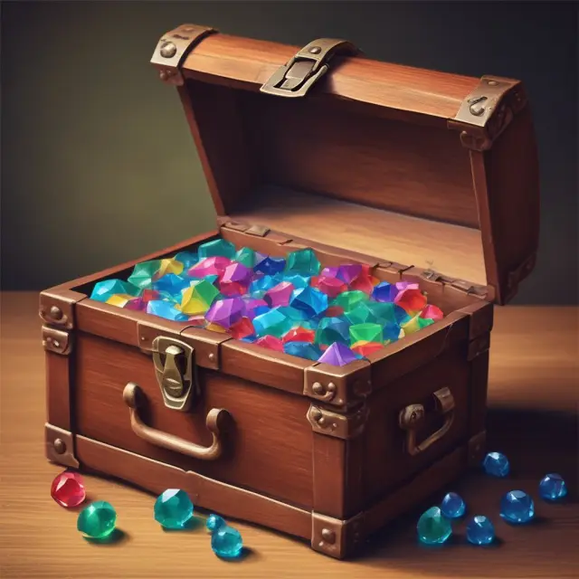 A treasure chest filled with golden nuggets representing widow-and-orphan stocks, symbolizing stable income and potential capital appreciation from value investing strategies
