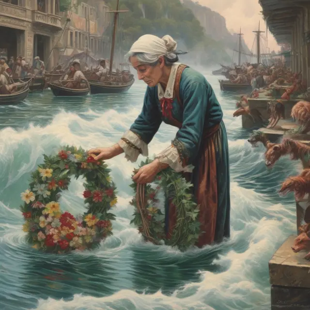 Woman placing a wreath on widow-and-orphan stocks during market volatility - stability and reliable dividends.
