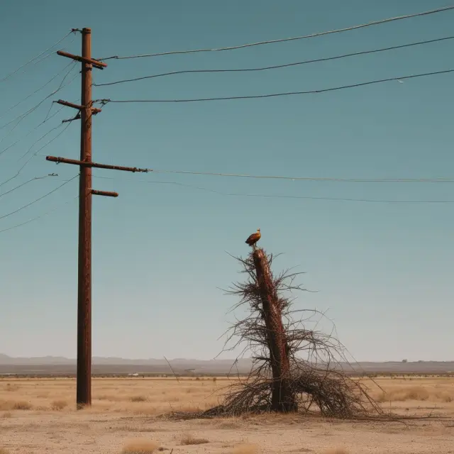 Widowed Phoenix sitting near a utility pole, representing resilient and steady investments in the regulated utilities sector.