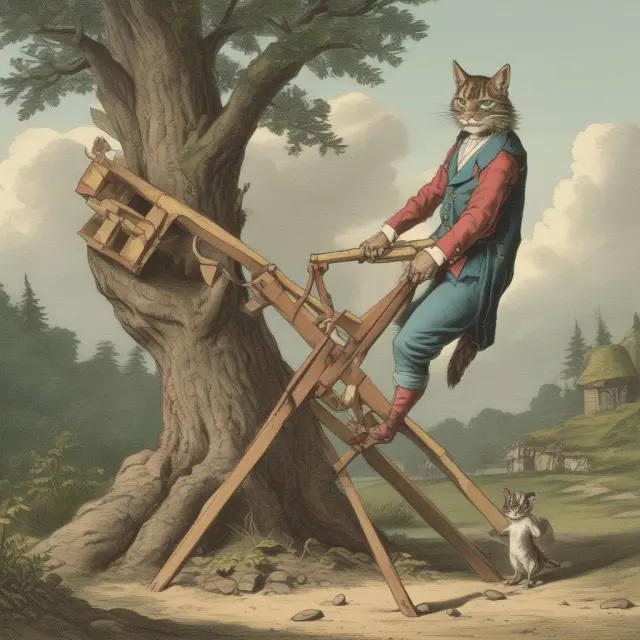 Image of wildcat banks balancing on a seesaw, with one side supported by gold and silver (specie), the other by bonds and mortgages.