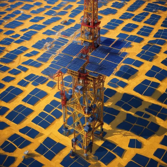Drilling rig with solar panels in the background, representing the industry