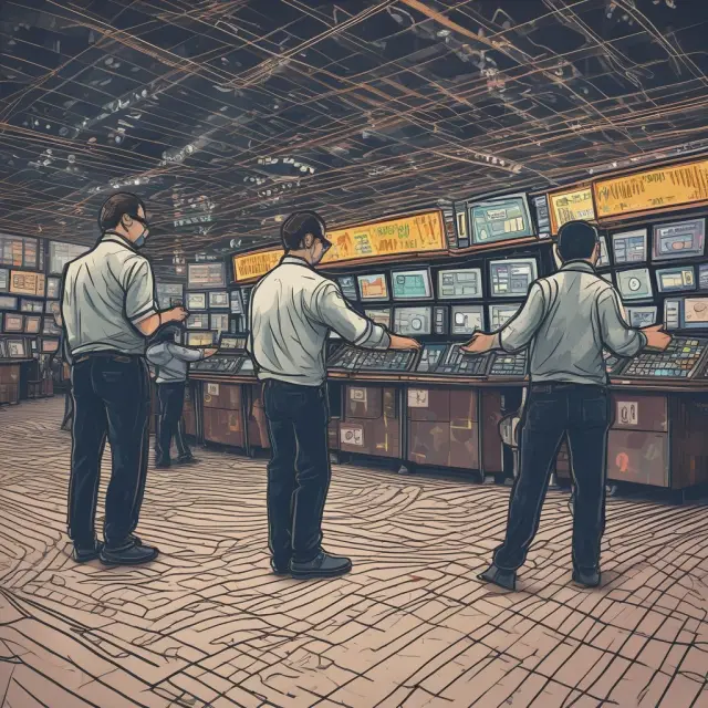 Two dancers representing the DMI components - ADX, DI+, and DI- - interact on a trading floor, illustrating long (buy) and short (sell) positions based on their crossovers