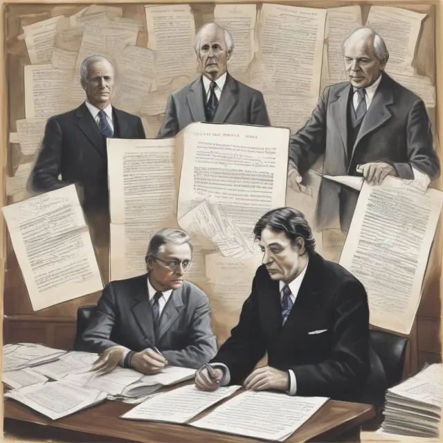 Testator writing a valid will, surrounded by legal documents and witnessed by two individuals.