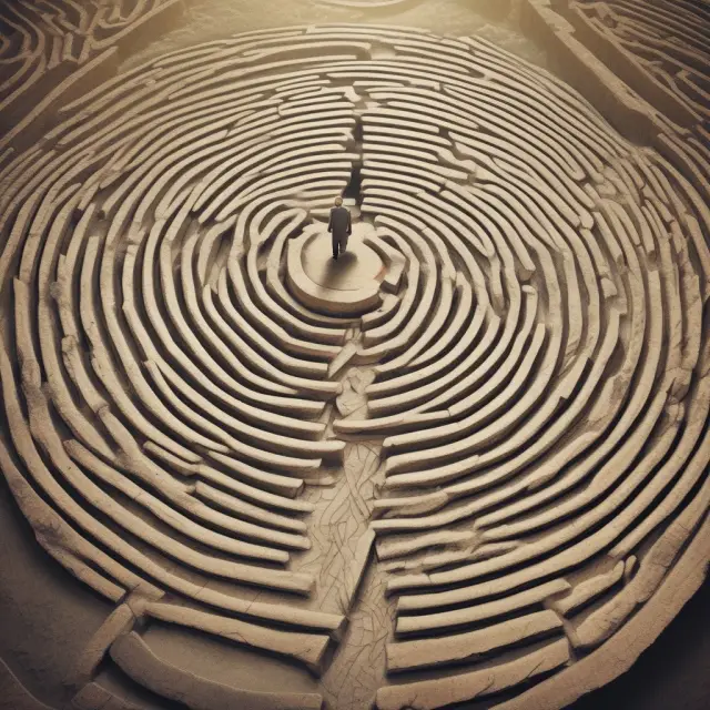 A person navigates a winding maze, encountering FAQs about drafting valid and effective wills.
