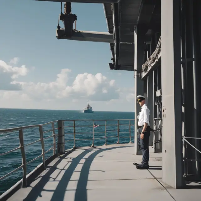 Naval officer stepping onto an energy-powered vessel, symbolizing William Cavanaugh III