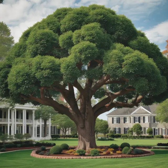 A majestic legacy tree with various Fortune 500 company logos as fruit, symbolizing William Cavanaugh III