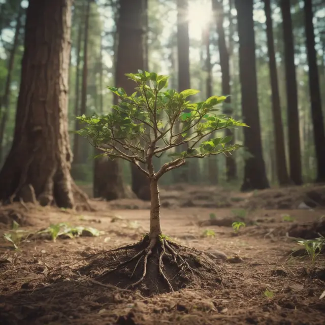 An image of a small seedling growing into a tall, ancient tree with the Dillard