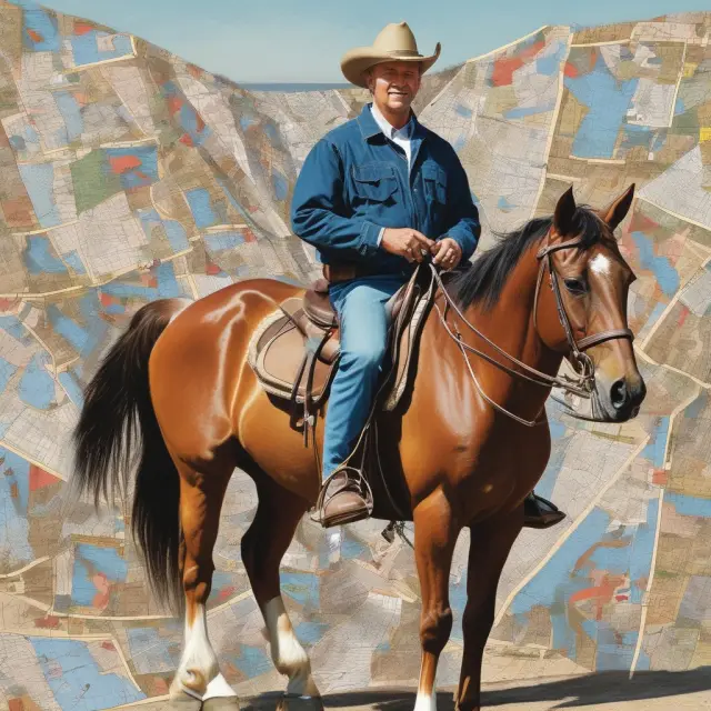 William T. Dillard II on horseback, visiting stores and engaging with employees, while utilizing digital maps to optimize operations.