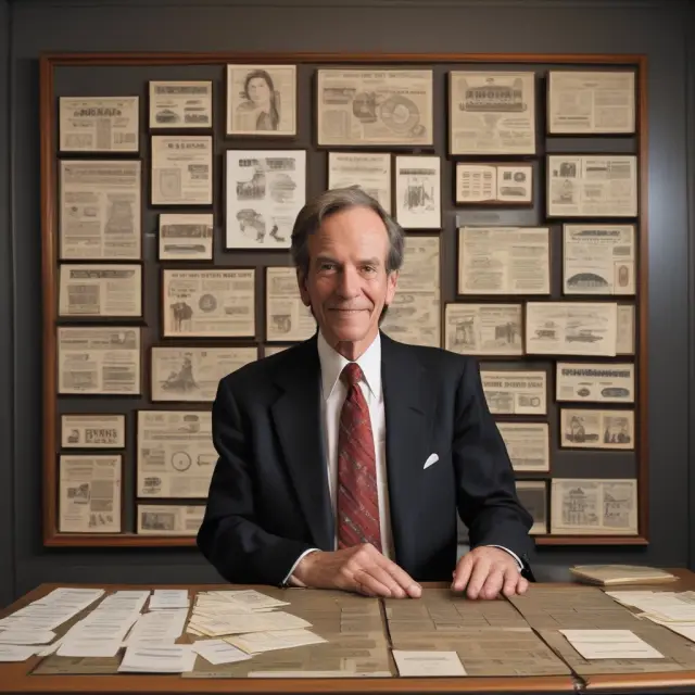 Bill Gross shown amidst stamps and bond market graphs, symbolizing his influence on both worlds