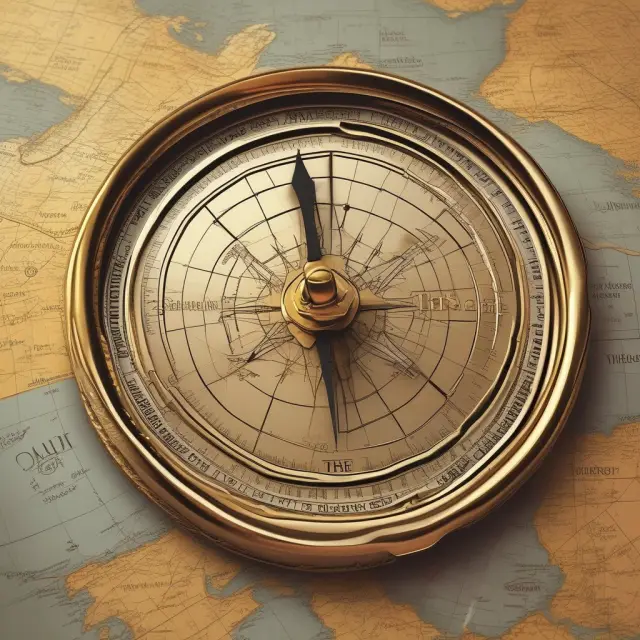 An investor holding a compass with the CAN SLIM acronym guiding them towards a golden horizon, illustrating smart stock selection.