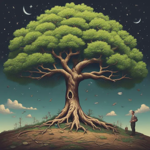 A tree laden with books and growth charts symbolizing William J. O