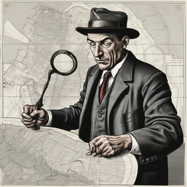Notorious bank robber focusing on wealth sources using a magnifying glass, symbolizing the Willie Sutton Rule