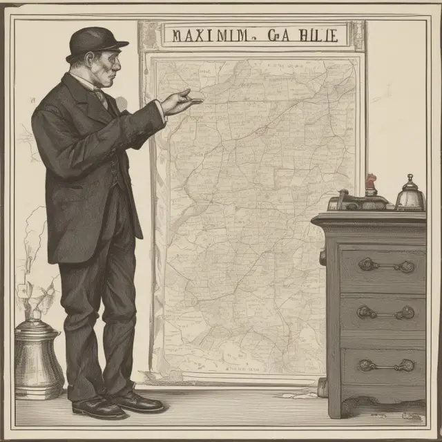 Willie Sutton, a bank robber, leading a treasure map towards gold nuggets labeled