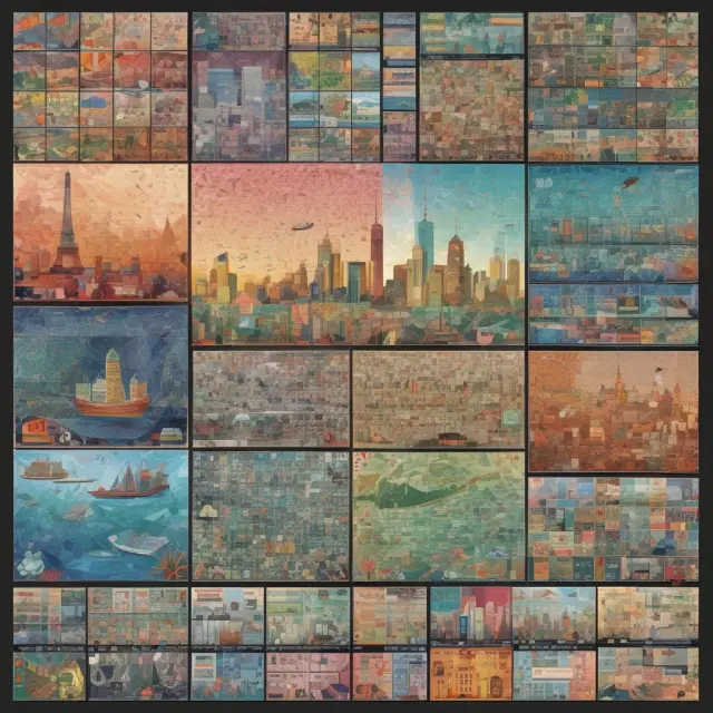 An image of a colorful mosaic depicting the various sectors in the US stock market as represented by the FT Wilshire 5000 Index