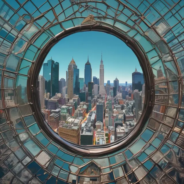 A kaleidoscope with three windows showing different perspectives: S&P 500 focuses, Dow Jones reflects, and FT Wilshire 5000 offers a panoramic view of the US equity market.