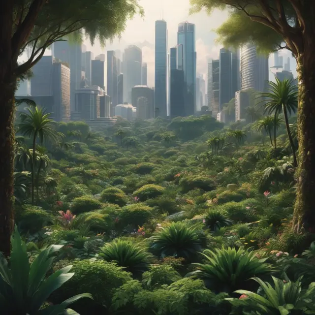 A jungle scene representing the FT Wilshire 5000 Index with thousands of plants symbolizing companies and various market sectors