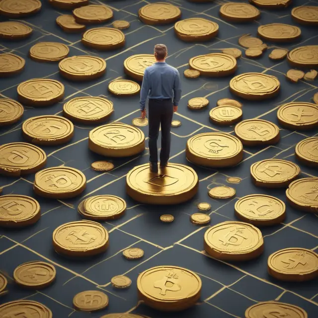 A trader weighs success and failure with gold coins for wins and lead weights for losses